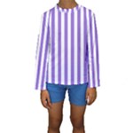 Vertical Stripes - White and Dark Pastel Purple Kid s Long Sleeve Swimwear