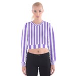 Vertical Stripes - White and Dark Pastel Purple Women s Cropped Sweatshirt
