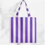 Vertical Stripes - White and Dark Pastel Purple Zipper Grocery Tote Bag