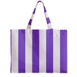 Vertical Stripes - White and Dark Pastel Purple Zipper Mini Tote Bag