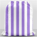 Vertical Stripes - White and Dark Pastel Purple Drawstring Bag (Large)