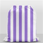 Vertical Stripes - White and Dark Pastel Purple Drawstring Bag (Small)