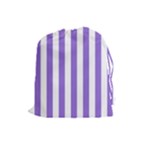 Vertical Stripes - White and Dark Pastel Purple Drawstring Pouch (L)