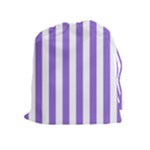Vertical Stripes - White and Dark Pastel Purple Drawstring Pouch (XL)