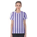 Vertical Stripes - White and Ube Violet Women s Cotton Tee