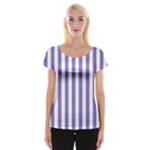 Vertical Stripes - White and Ube Violet Women s Cap Sleeve Top