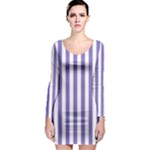 Vertical Stripes - White and Ube Violet Long Sleeve Bodycon Dress