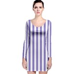 Vertical Stripes - White and Ube Violet Long Sleeve Velvet Bodycon Dress