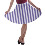 Vertical Stripes - White and Ube Violet A-line Skater Skirt