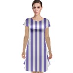 Vertical Stripes - White and Ube Violet Cap Sleeve Nightdress