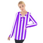 Vertical Stripes - White and Violet Women s Tie Up Tee