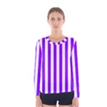 Vertical Stripes - White and Violet Women s Long Sleeve T-shirt