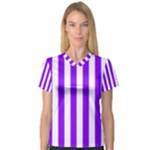 Vertical Stripes - White and Violet Women s V-Neck Sport Mesh Tee