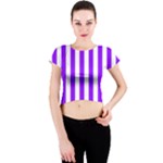 Vertical Stripes - White and Violet Crew Neck Crop Top