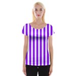 Vertical Stripes - White and Violet Women s Cap Sleeve Top