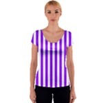 Vertical Stripes - White and Violet Women s V-Neck Cap Sleeve Top