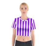 Vertical Stripes - White and Violet Cotton Crop Top