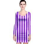 Vertical Stripes - White and Violet Long Sleeve Bodycon Dress