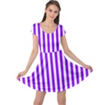 Vertical Stripes - White and Violet Cap Sleeve Dress