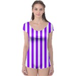 Vertical Stripes - White and Violet Boyleg Leotard (Ladies)