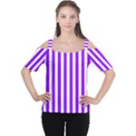 Vertical Stripes - White and Violet Women s Cutout Shoulder Tee