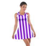 Vertical Stripes - White and Violet Cotton Racerback Dress