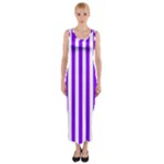 Vertical Stripes - White and Violet Fitted Maxi Dress