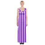 Vertical Stripes - White and Violet Maxi Thigh Split Dress