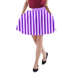 Vertical Stripes - White and Violet A-Line Pocket Skirt