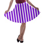 Vertical Stripes - White and Violet A-line Skater Skirt