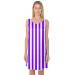 Vertical Stripes - White and Violet Sleeveless Satin Nightdress