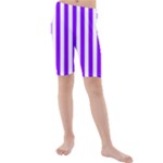 Vertical Stripes - White and Violet Kid s Mid Length Swim Shorts
