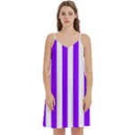 Vertical Stripes - White and Violet Women s Reversible Sports Bra with Border