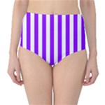 Vertical Stripes - White and Violet High-Waist Bikini Bottoms