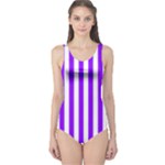 Vertical Stripes - White and Violet One Piece Swimsuit