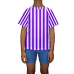 Vertical Stripes - White and Violet Kid s Short Sleeve Swimwear