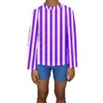 Vertical Stripes - White and Violet Kid s Long Sleeve Swimwear