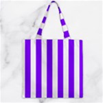 Vertical Stripes - White and Violet Zipper Grocery Tote Bag