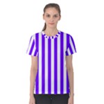 Vertical Stripes - White and Indigo Violet Women s Cotton Tee