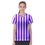Vertical Stripes - White and Indigo Violet Women s Sport Mesh Tee