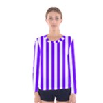 Vertical Stripes - White and Indigo Violet Women s Long Sleeve T-shirt