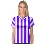 Vertical Stripes - White and Indigo Violet Women s V-Neck Sport Mesh Tee