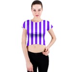 Vertical Stripes - White and Indigo Violet Crew Neck Crop Top