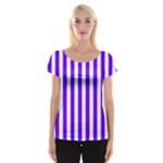 Vertical Stripes - White and Indigo Violet Women s Cap Sleeve Top
