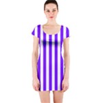 Vertical Stripes - White and Indigo Violet Short Sleeve Bodycon Dress