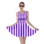 Vertical Stripes - White and Indigo Violet Skater Dress