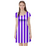 Vertical Stripes - White and Indigo Violet Short Sleeve Skater Dress