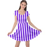Vertical Stripes - White and Indigo Violet Cap Sleeve Dress