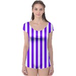 Vertical Stripes - White and Indigo Violet Boyleg Leotard (Ladies)