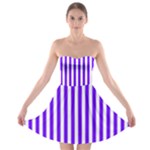 Vertical Stripes - White and Indigo Violet Strapless Bra Top Dress